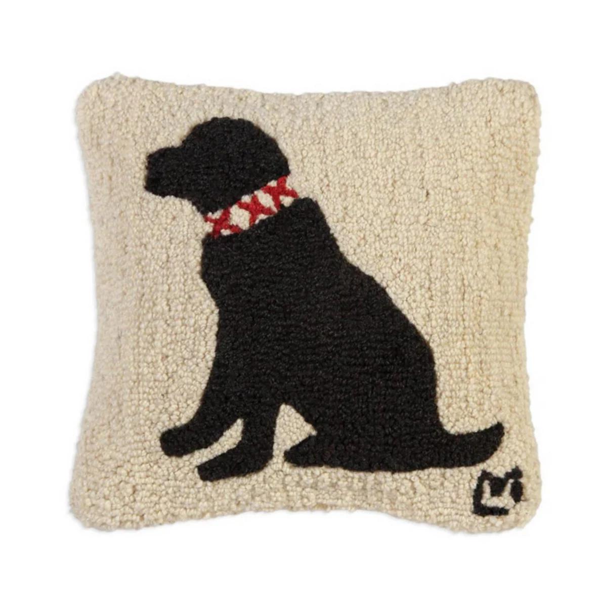 Black Lab Hand-Hooked Pillow 14" x 14"