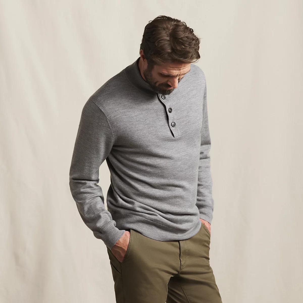 Merino Button Mockneck Sweater