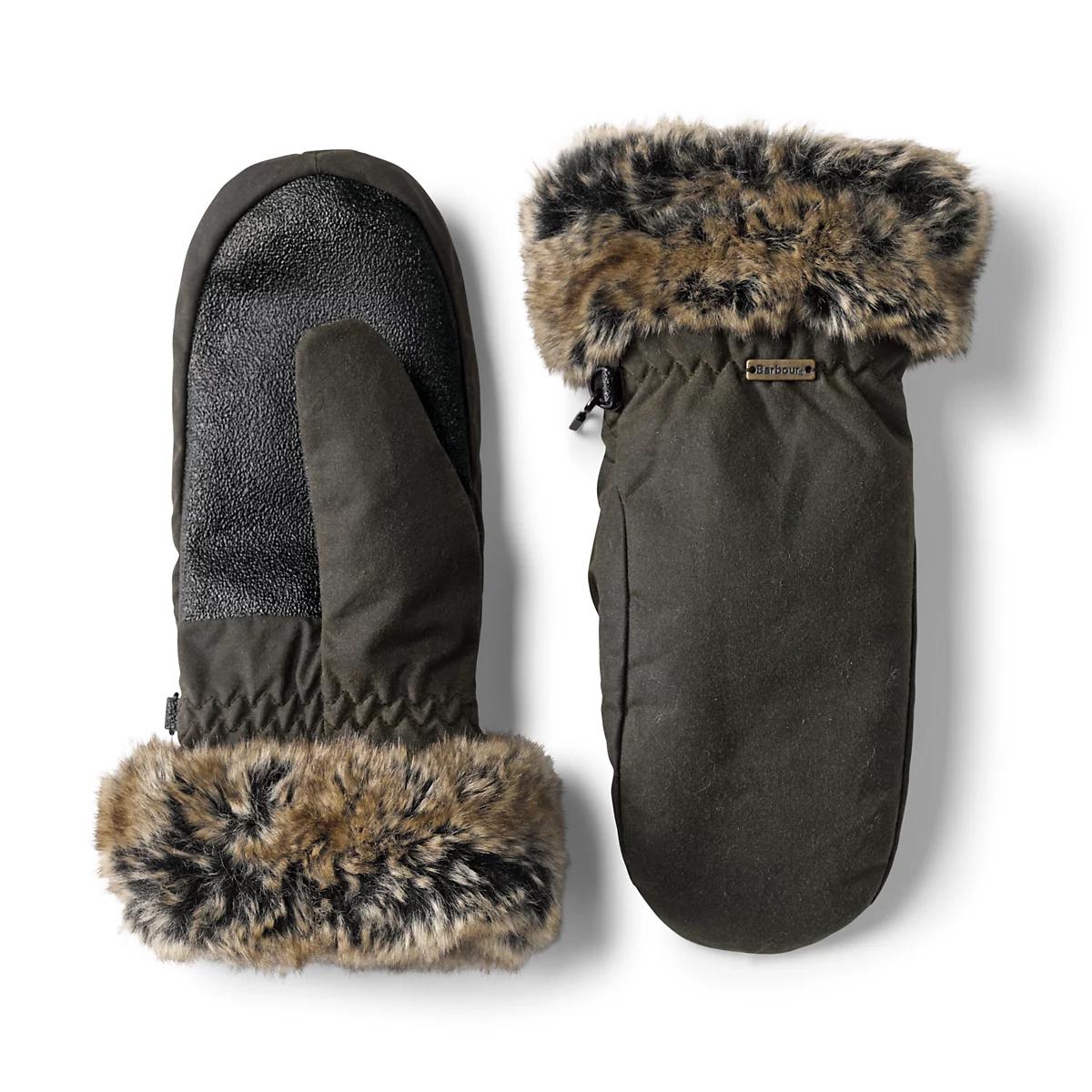 Barbour® Waxed Mittens With Fur Trim